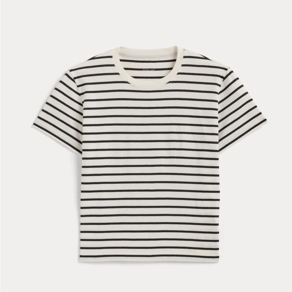 Everlane THE BOX-CUT TEE IN ESSENTIAL COTTON Bone & Black Stripe